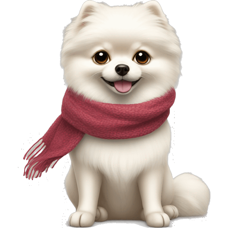 A white Pomeranian wearing a scarf emoji