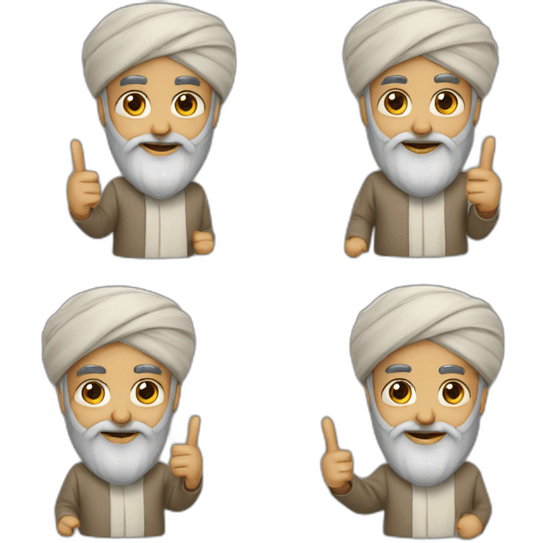 muslim old shekh middle eastern guy with beard an wearing turban holding 1 finger emoji