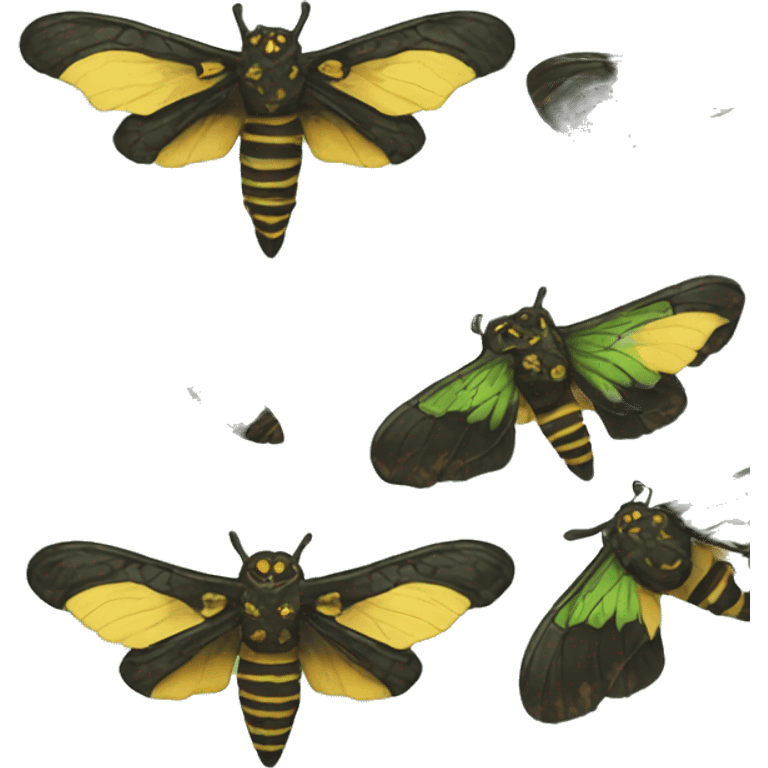 Deaths head moth, skull, black green brown and yellow emoji