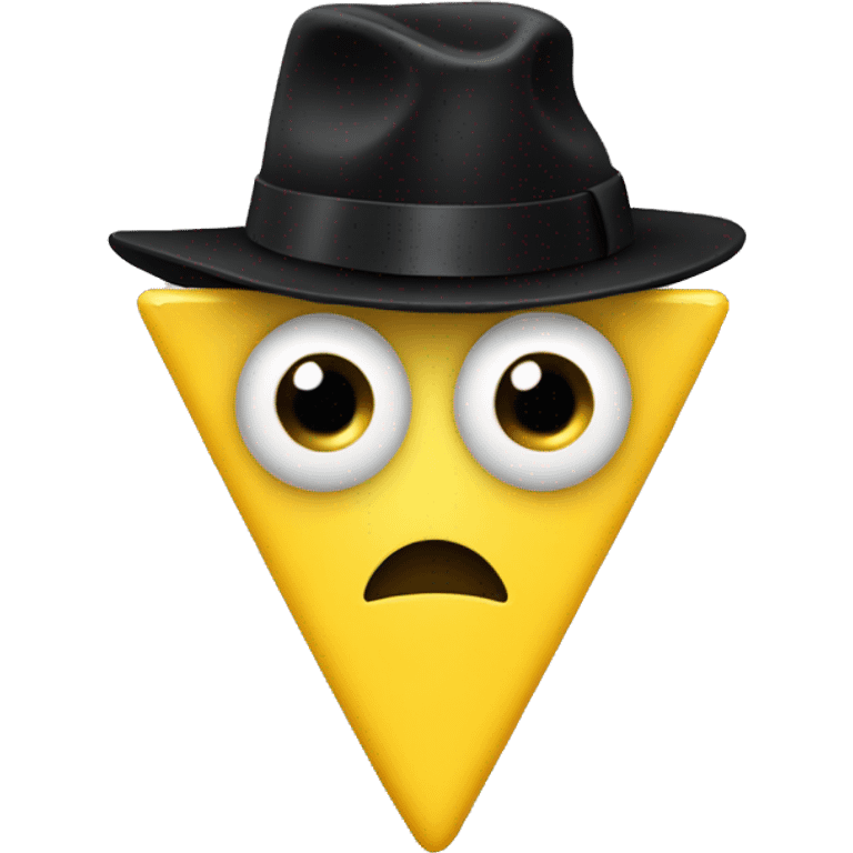 Yellow triangle with one eye and black bow tie and black hat emoji