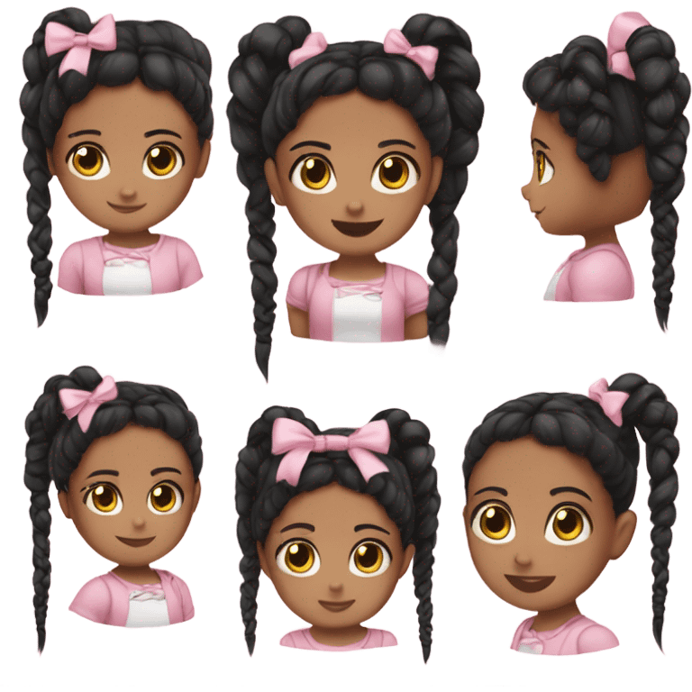 A black haired girl with braids in a cute baby pink bows at the end of the braid emoji