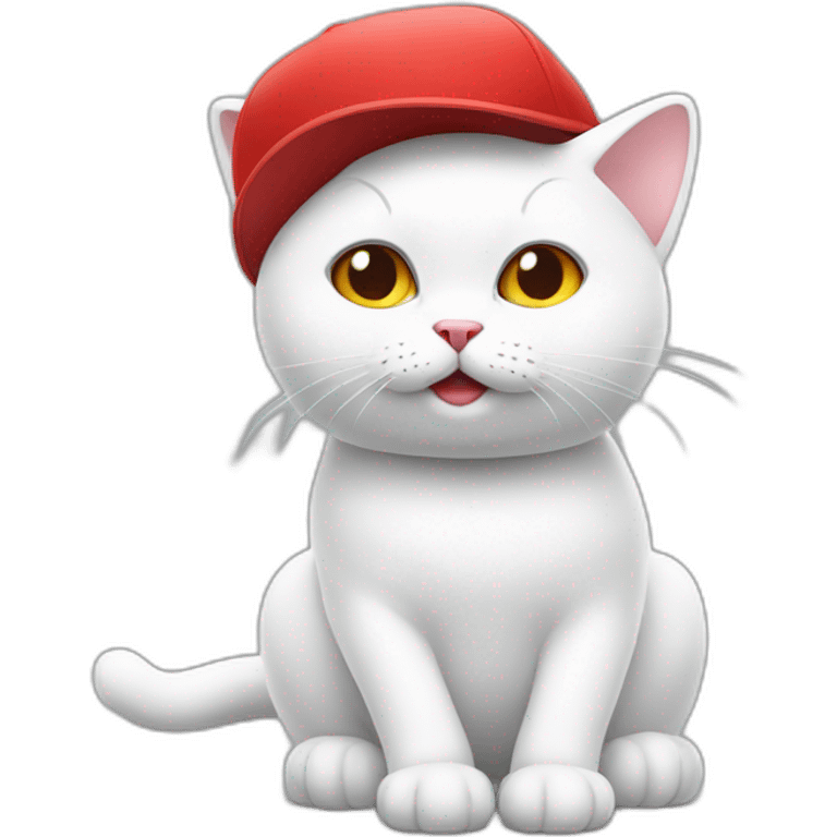 sitting white cat in vr headset in red hat emoji