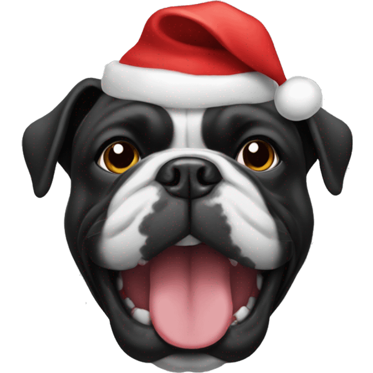 Solid Black bulldog with santa hat emoji