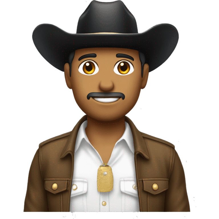 Chico blanco con sombrero vaquero blanco y camisa negra emoji