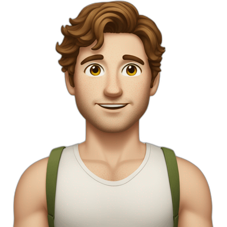 Medium length Brown haired guy with lots of freckles, amber-green eyes emoji