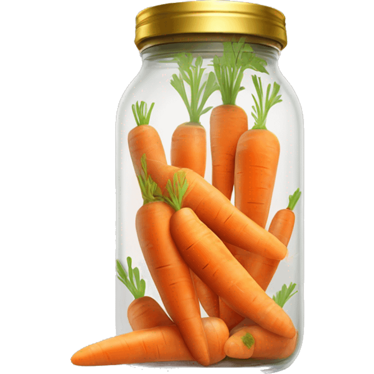 Realistic sliced carrots in a glass jar with a gold screw on lid on the top. emoji