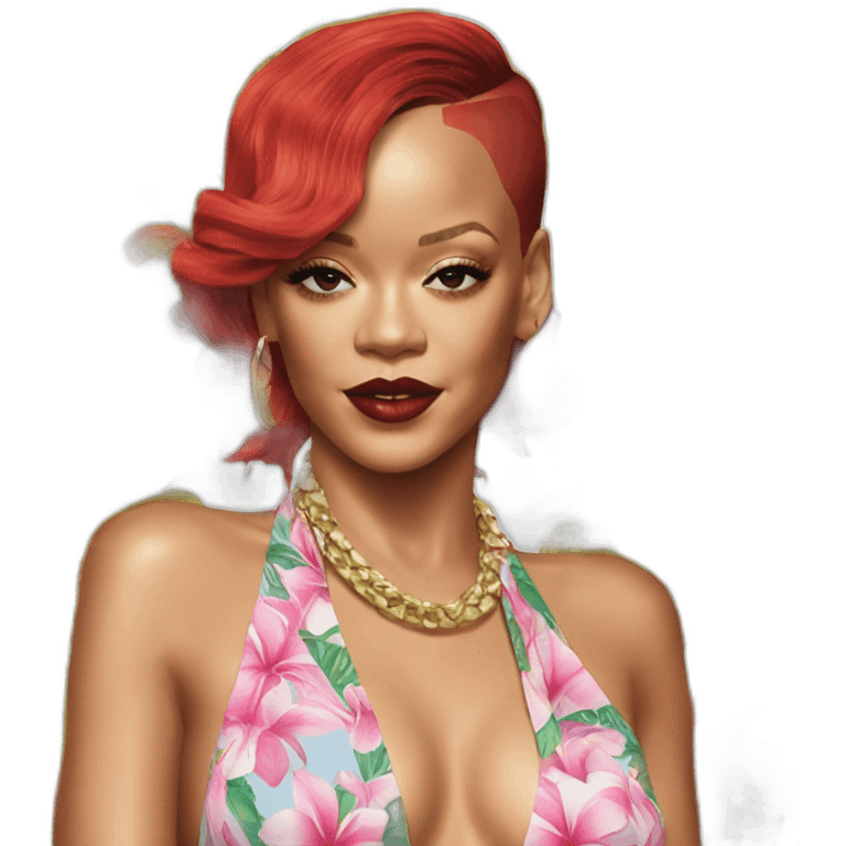 rihanna wearing a hawaii suit hyperrealistic emoji