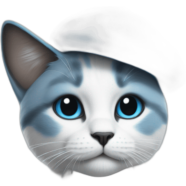 Realistic Blue smurf cat with black eyes wearing white mushroom as hat face emoji