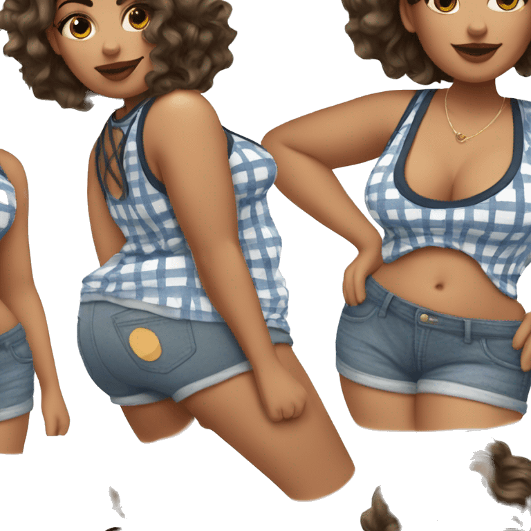 Curvy latina with plaid shorts and a striped top  emoji