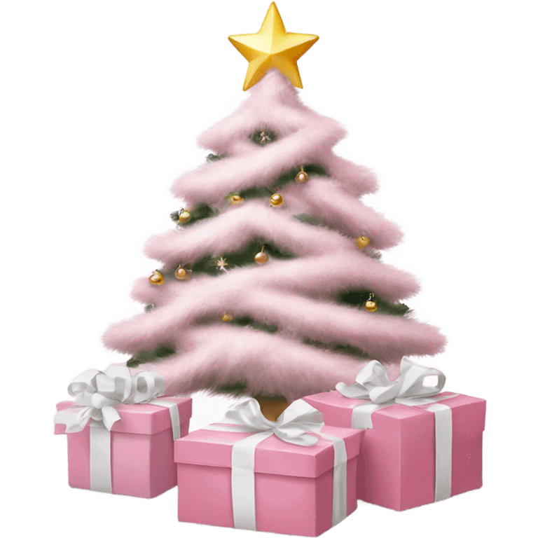 Light pink Christmas gifts under a white Christmas tree  emoji