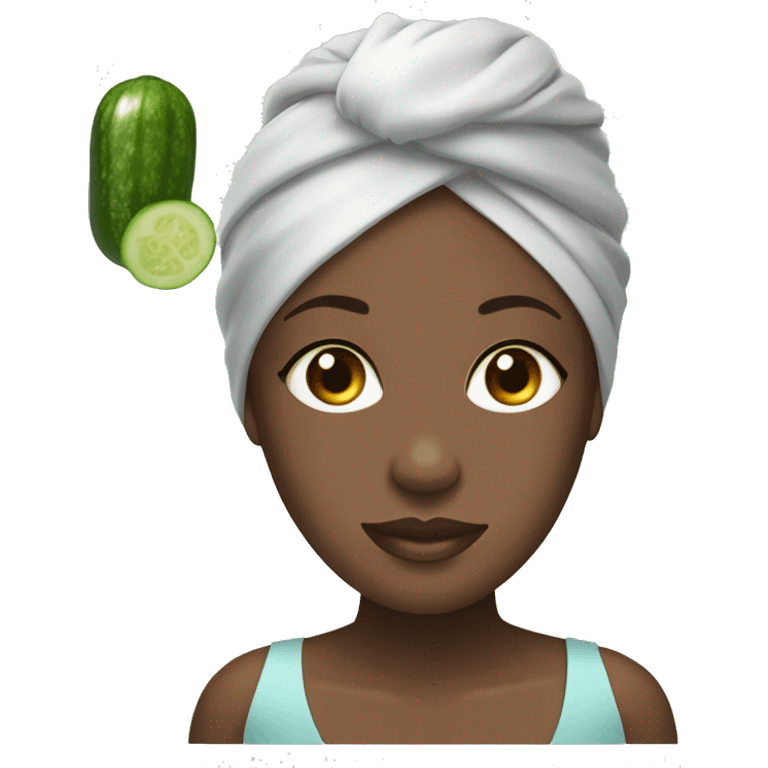 black girl with spa wrap on head and cucumbers on eyes emoji