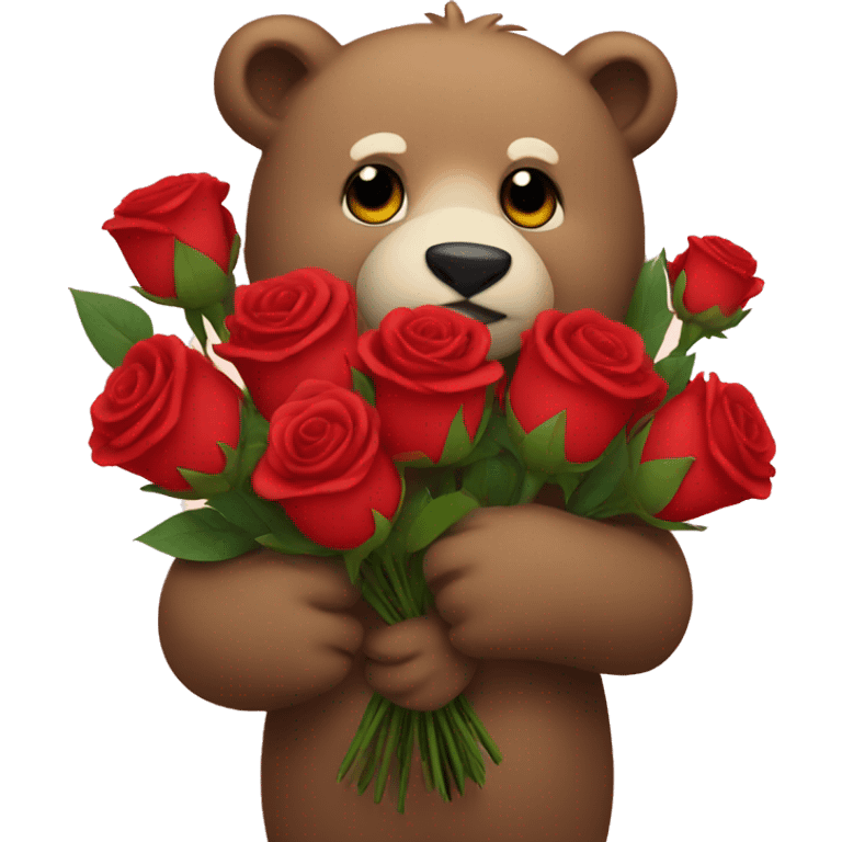 Bear holding a bouquet of roses  emoji