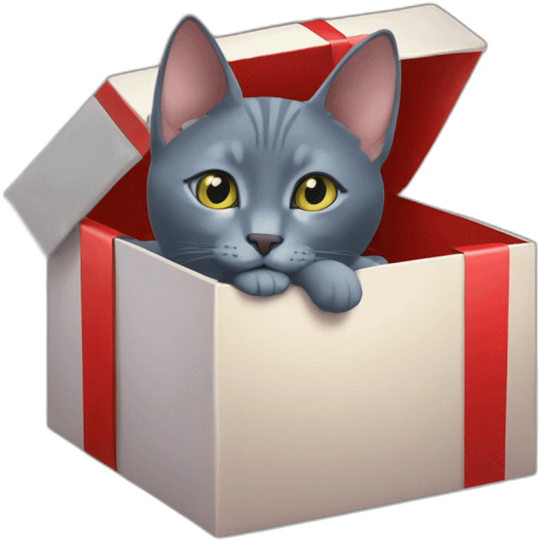 russian blue cat in christmas gift box emoji