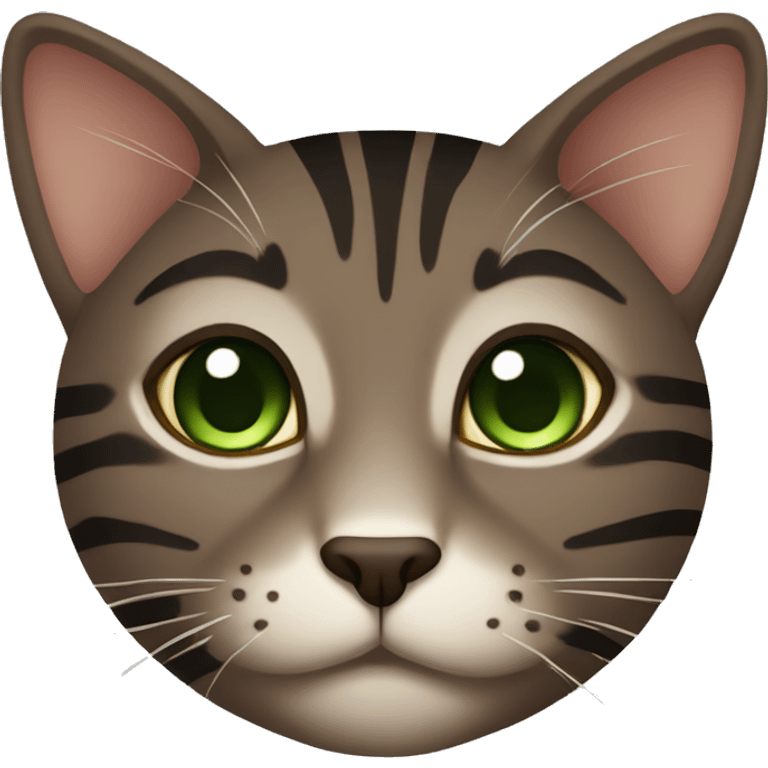 dark brown cat with dark brown stripes and green eyes emoji