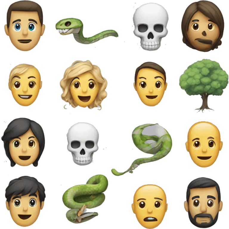 man, woman, tree, snake, apple, skull, man and woman holding hands emoji