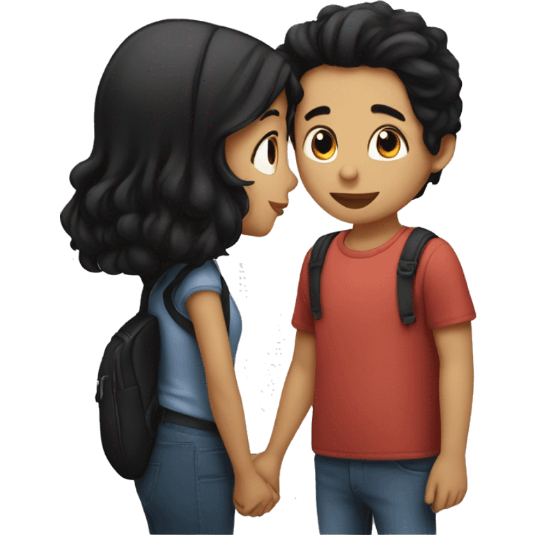 A girl and a boy with black hair kissing  emoji