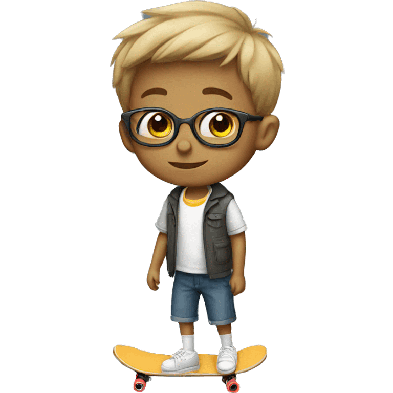 A short boy with glasses and a skateboard emoji