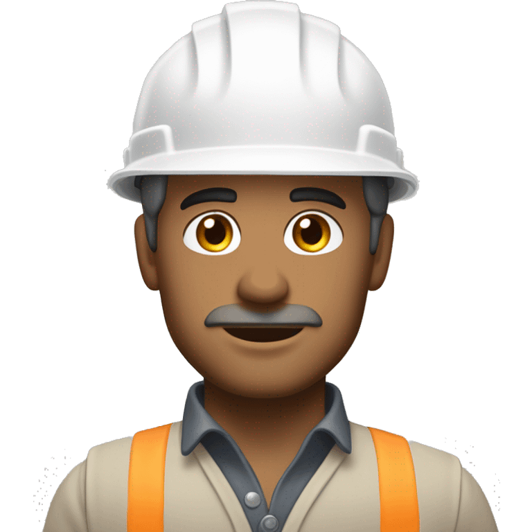 construction worker, full head shot, 3/4 view of face, white hard hat, male, adult, slight stubble, strong jawline, clear eyes visible, color palette: white, beige, gray and brown emoji