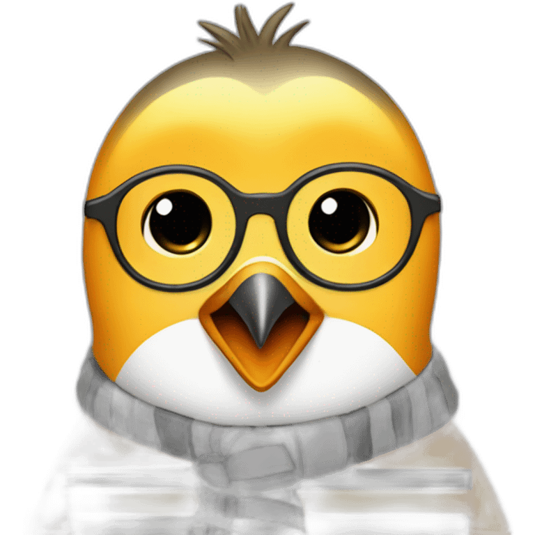 yellow penguin with black glasses dirtyblonde hair with orange tshirt and gray striped scarf emoji