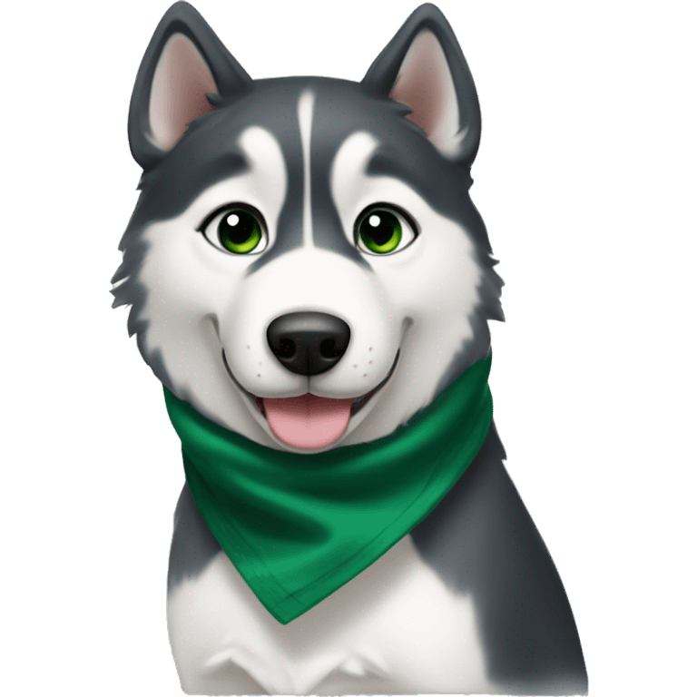 Cute husky named rocky with a dark green bandana on her neck emoji