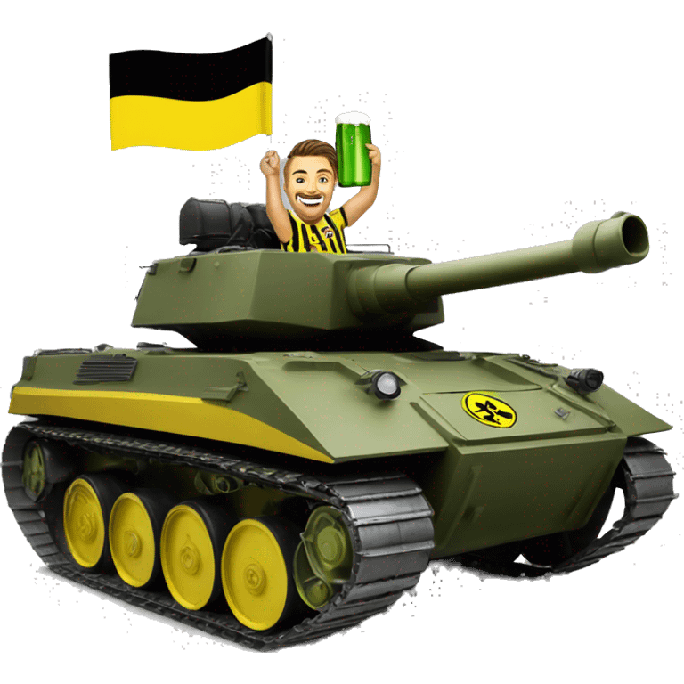 Bvb dortmund fan riding on a tank with a beer in hand emoji