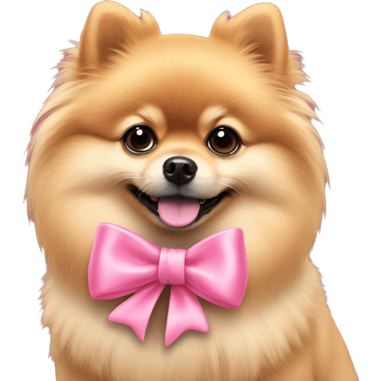 Pomeranian pink bow around neck emoji