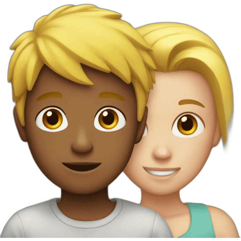 a boy with yellow hair near a boy with brown hair in front of a woman emoji