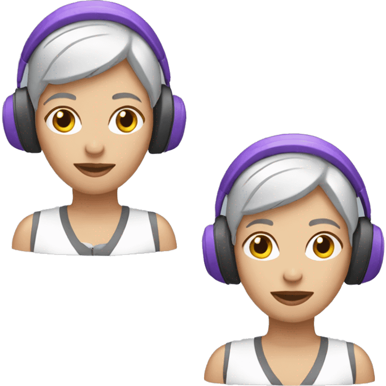 White Woman with short, purple hair wearing ear defenders  emoji