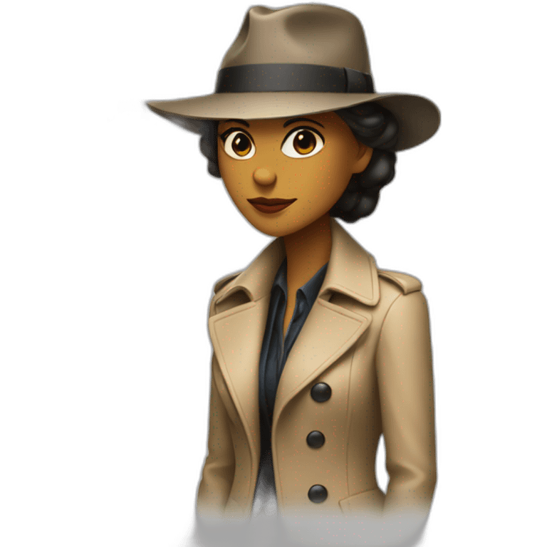 Cool women wearing a trenchcoat and a fedora emoji