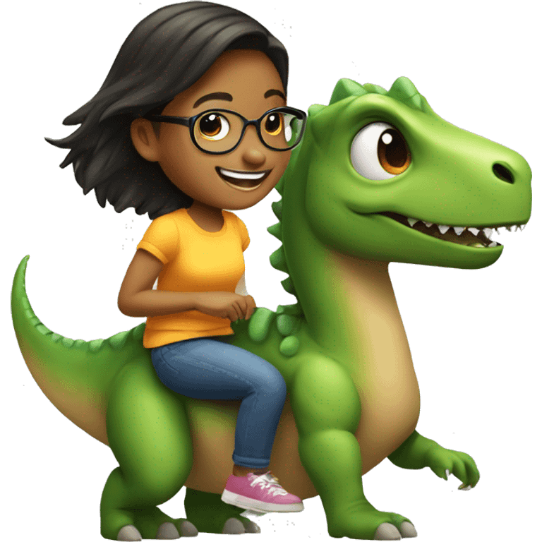 smiling girl with glasses riding a dinosaur  emoji