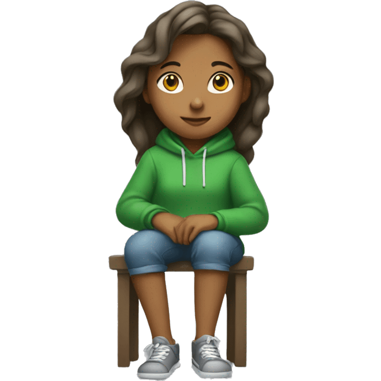 girl sitting in profile to the left in a green hoodie emoji