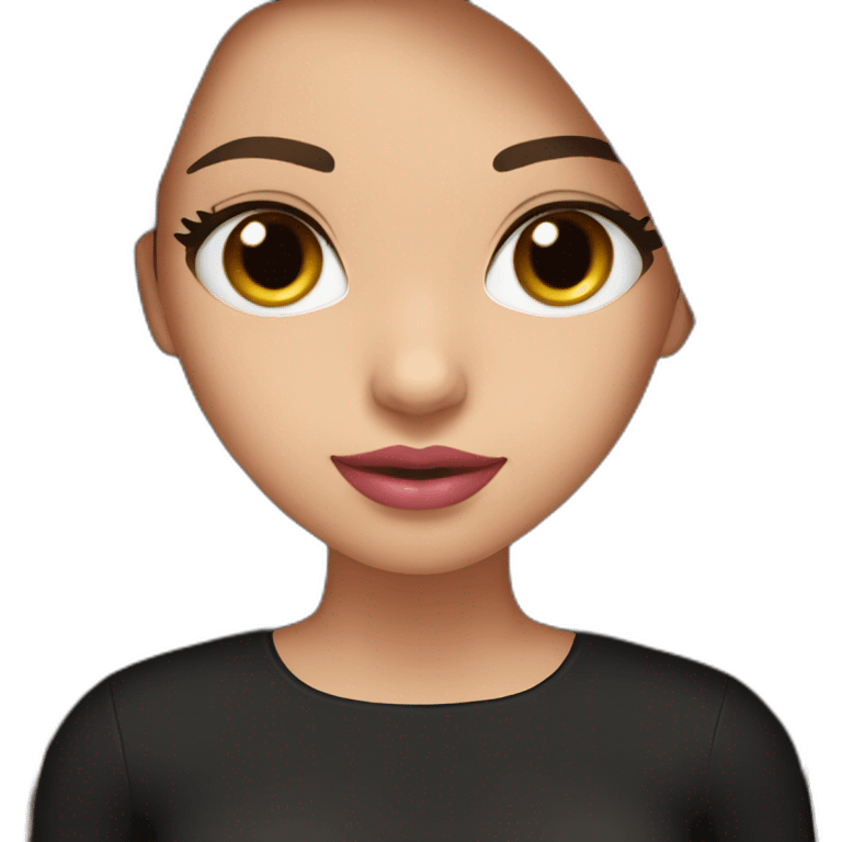 A girl with brown eyes, long straight brown hair, plump pink lips in a black dress emoji