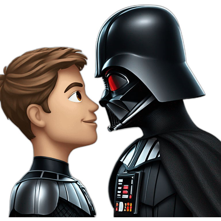 Darth vader and spider man in black suit kiss emoji