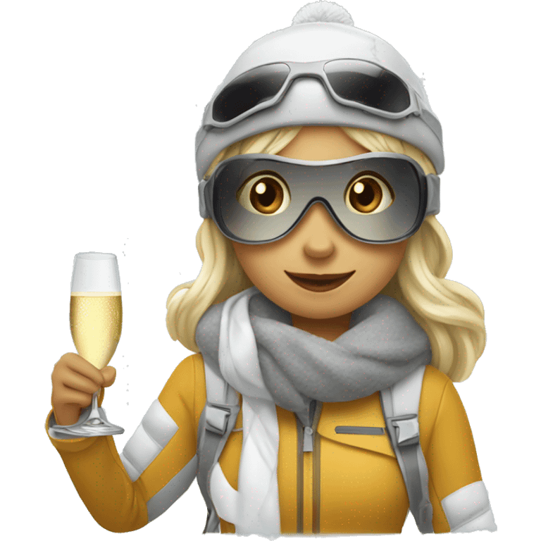 Girl skiing with a glas of champagne in her hand  emoji