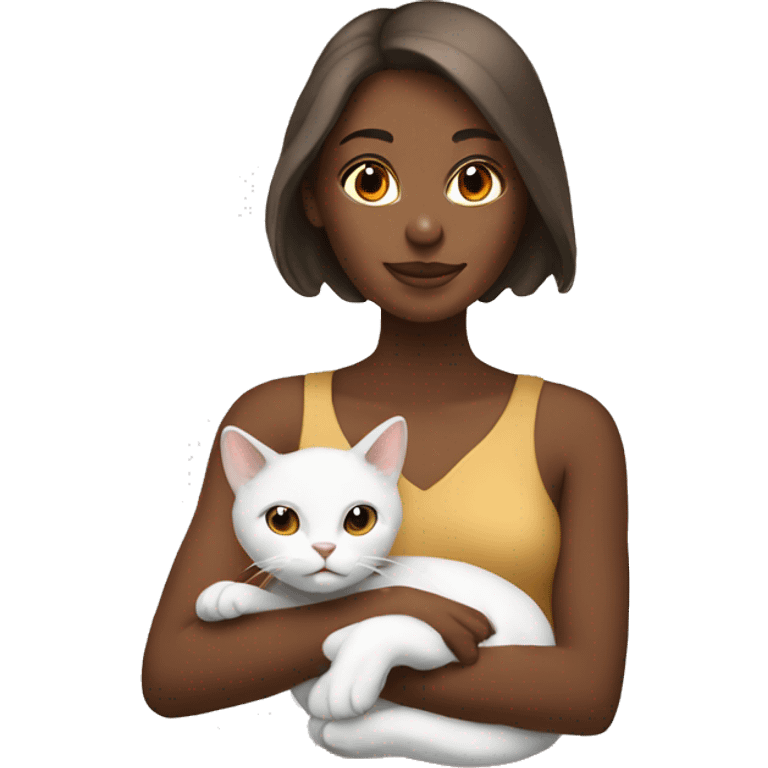 brown skinned lady holding white cat  emoji