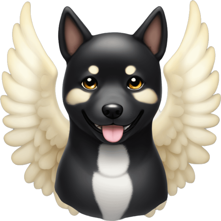 Black Shiba Inu angel | face | fantasy | halo | innocent | smiling face with halo emoji