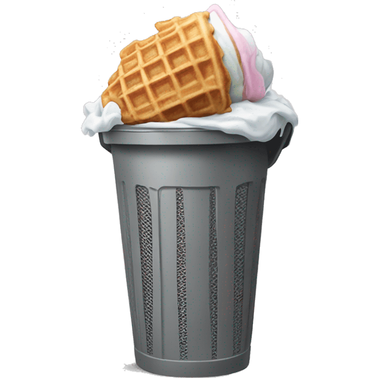 ice cream waffle cone in a grey trash can emoji