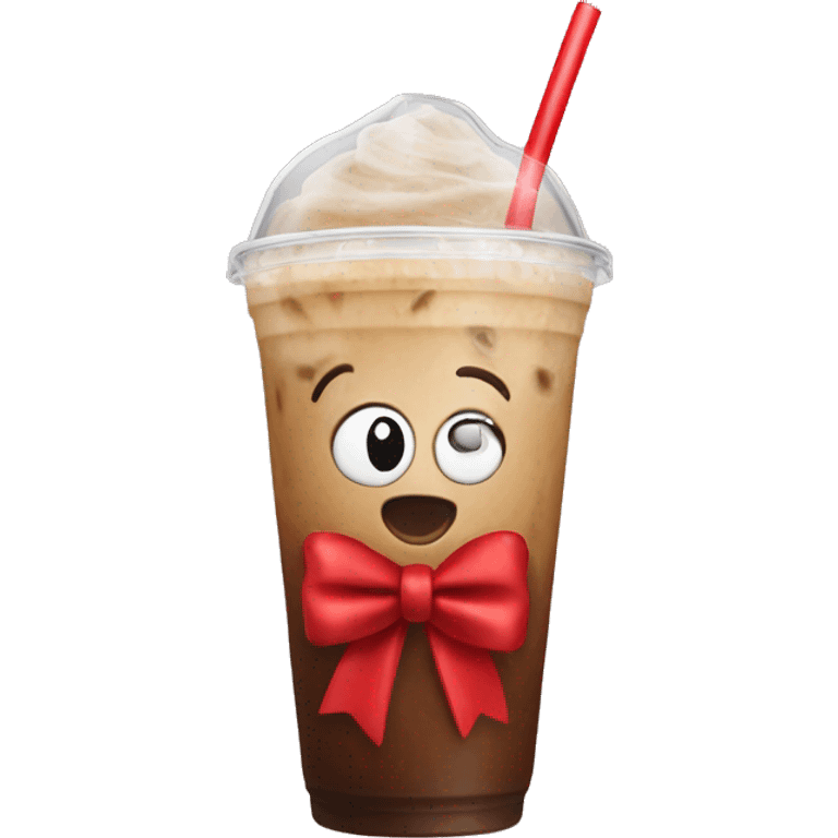 Iced coffee with red bow emoji