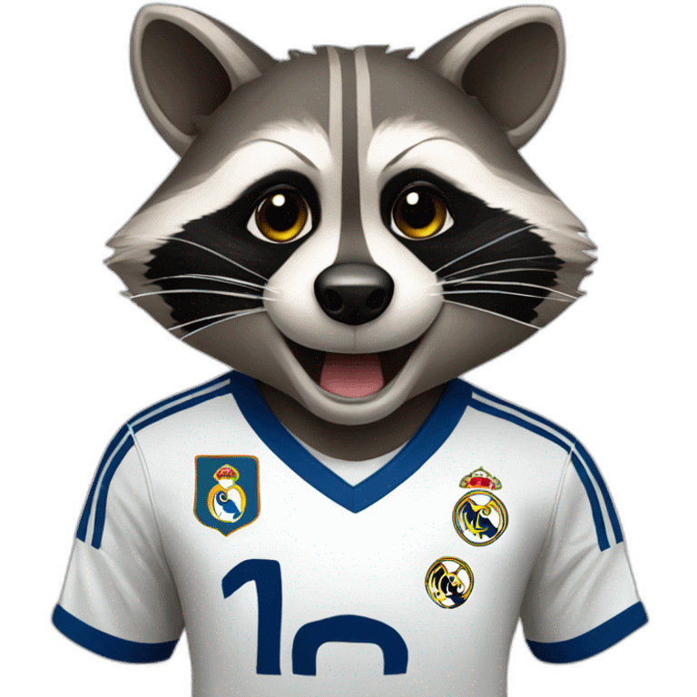 raccoon dressed in real madrid soccer gear emoji