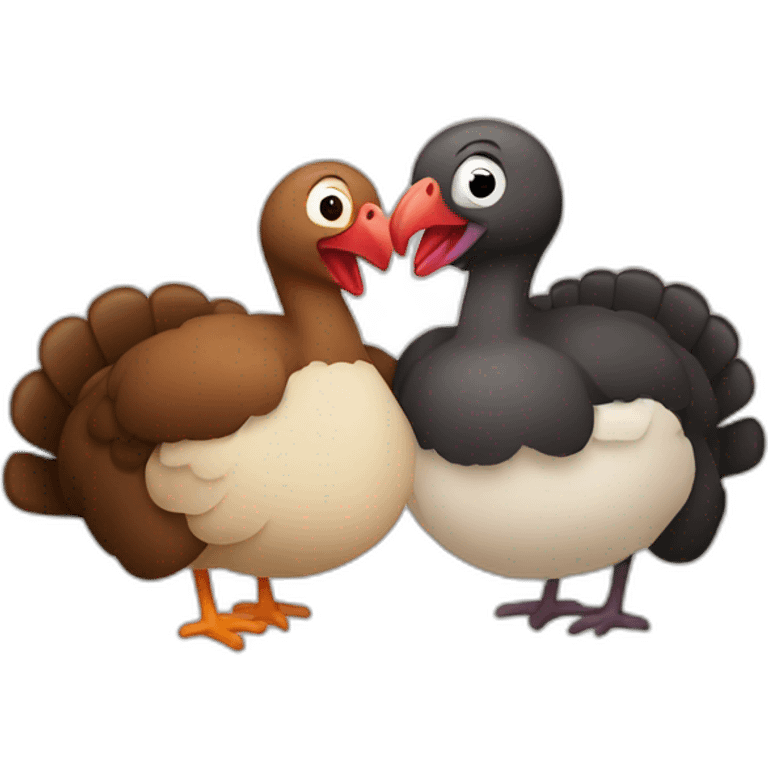 Two turkeys hugging each other  emoji