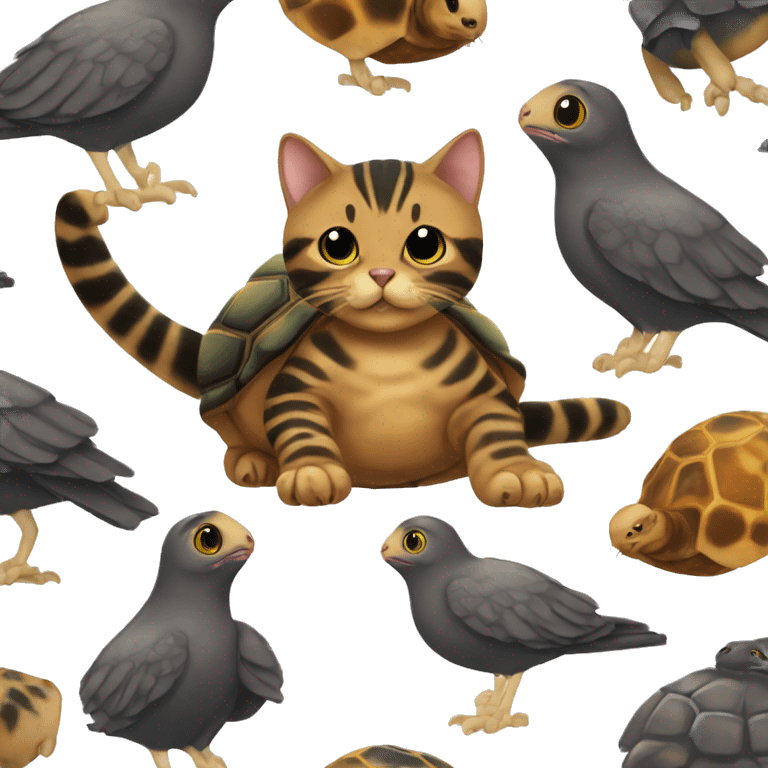 Tortoise shell cat playing with birds emoji