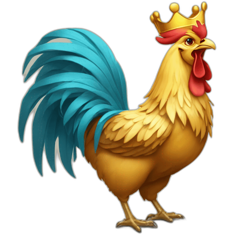 proud and howling golden rooster with a crown on its head emoji