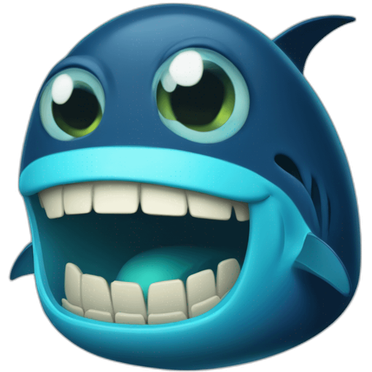 dark blue magic fat thing with a cyan face and a cyan fish fin and a open mouth and big teeth emoji