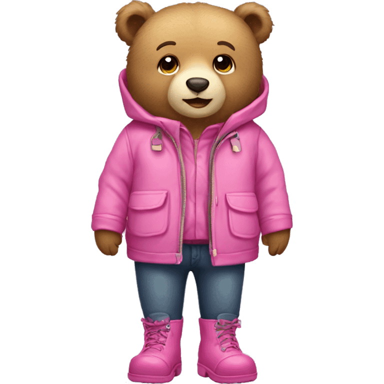 a bear wearing pink boots and coat emoji