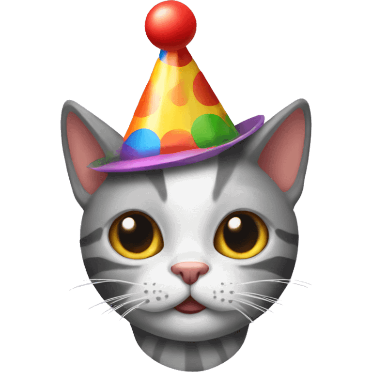 Cat wearing a clown party hat emoji