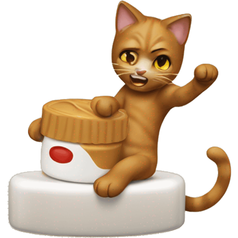 A cat fighting peanut butter  emoji