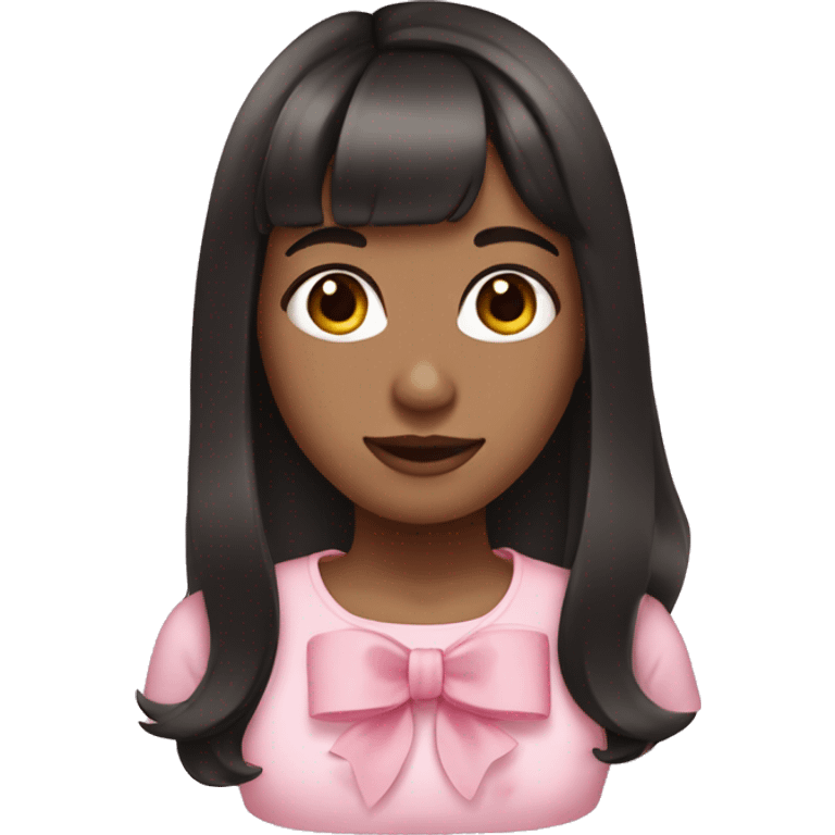 girl with dark hair medium length with a cute pink bow on her bangs emoji