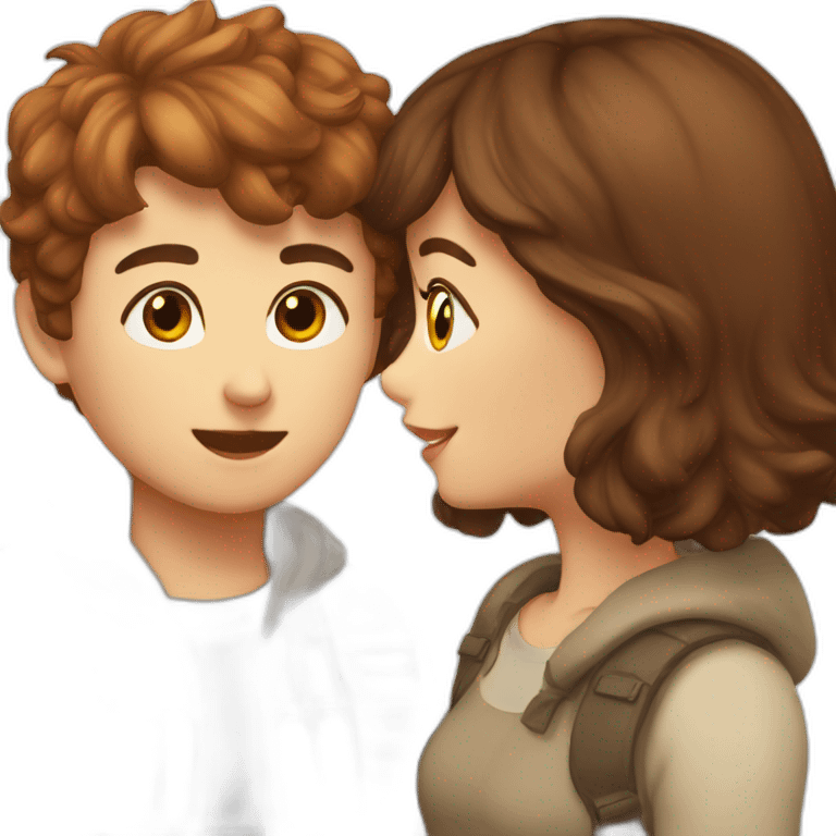 a auburn short haired boy kissing brown haired girl kissed emoji