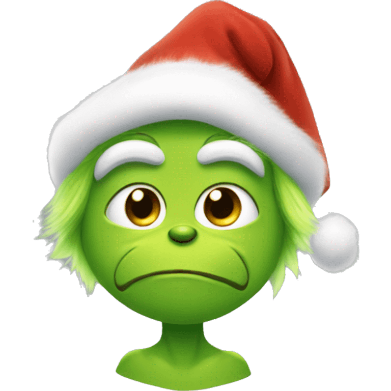 Soft cuddly grinch like character with fuzzy costume and Santa hat emoji