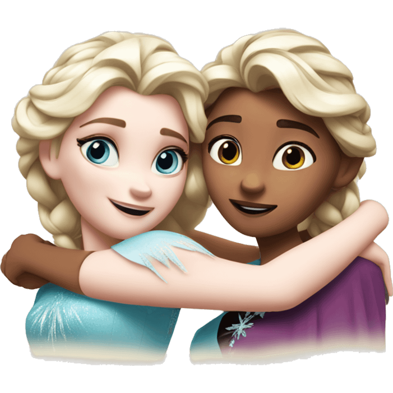 Elsa with her sister Anna are hugging  emoji